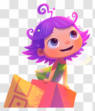 Baby Fairy - Purple Haired Cartoon Girl With Colorful Gifts Transparent PNG