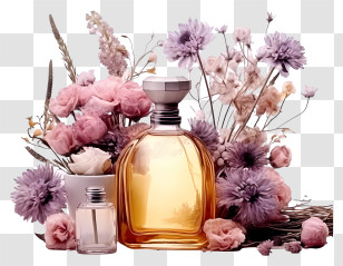 Perfume Bottle - Perfume Bottles With Floral Arrangement Transparent PNG