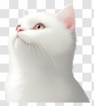 Lovely Cat - Fluffy White Cat Looking Up Transparent PNG