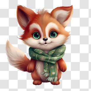 Christmas Fox - Cute Fox With Green Scarf Illustration Transparent PNG