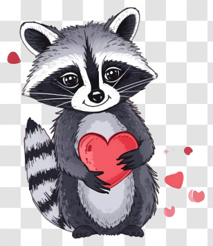 Valentine Raccoon Vector Draw Design - Cute Raccoon Cartoon Holding A Heart Transparent PNG