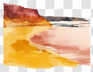 Beach Sea - Watercolor Beach Scene With Warm Tones Transparent PNG