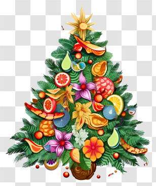 Christmas Tree - Christmas Tree With Fruit Decorations Transparent PNG