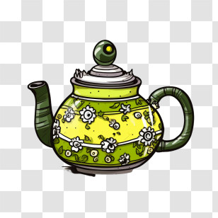 Teapot - Green Floral Teapot Transparent PNG