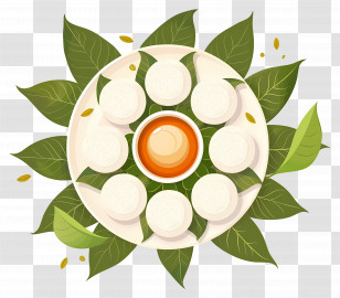 Idli - Traditional Food Platter With Leaves Transparent PNG