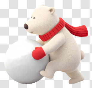 Polar Bear Pushing Snowball - White Bear With Snowball In Winter Transparent PNG