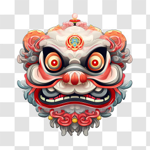 Chinese Lion Dance Head - Intricately Designed Traditional Lion Mask Transparent PNG