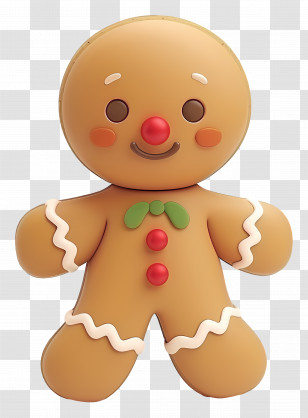 Gingerbread Man - Cute Gingerbread Man With Red Nose Transparent PNG