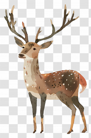 Cartoon Deer - Elegant Deer Illustration With Antlers Transparent PNG