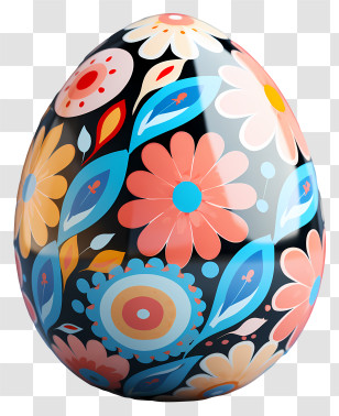 Realistic 3d Style Easter Egg - Decorative Easter Egg With Floral Design Transparent PNG