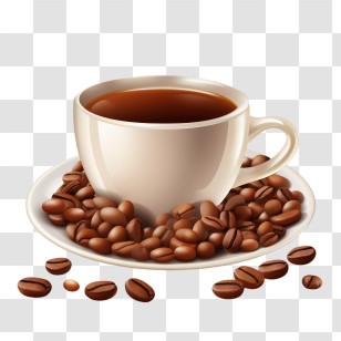 International Coffee Day - Cup Of Coffee Surrounded By Beans Transparent PNG