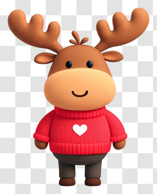 Cute Cartoon Moose - Happy Reindeer In Red Sweater Transparent PNG
