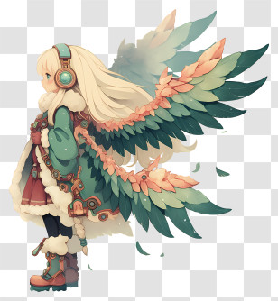 Girl With Feather - Winged Girl With Headphones In Fantasy Style Transparent PNG