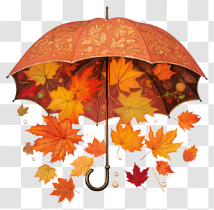 Red Umbrella - Autumn Leaves Falling Around An Umbrella Transparent PNG