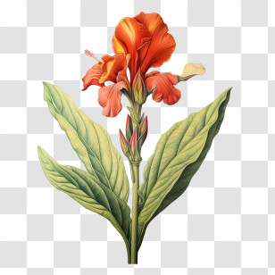 Canna Indica - Vivid Red Hibiscus Flower Illustration Transparent PNG