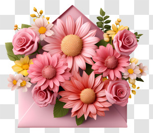 Envelope - Pink Flower Bouquet In Envelope Transparent PNG