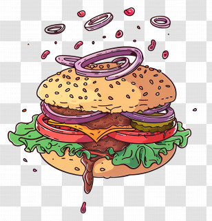 Animated Burger - Layered Burger Illustration With Toppings Transparent PNG