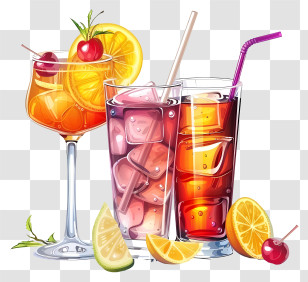 Cocktail Day - Colorful Cocktails With Fruits And Ice Cubes Transparent PNG