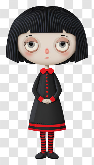 Creepy Doll - Black Haired Girl In Cartoon Style Transparent PNG