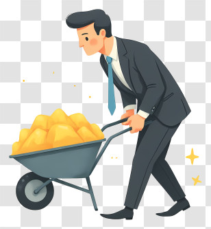 Businessman With Wheelbarrow - Businessman Pushing Wheelbarrow Of Gold Transparent PNG