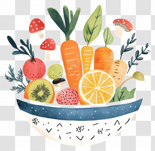 Fruits And Vegetables - Colorful Fruits And Vegetables In Bowl Illustration Transparent PNG