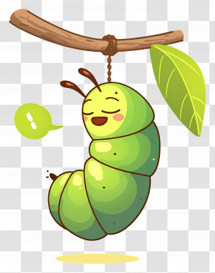 Caterpillar Sleeping On Leaf - Cartoon Caterpillar On A Branch Illustration Transparent PNG