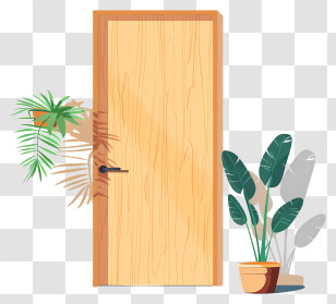 Wood Door - Wooden Door With Potted Plants Transparent PNG