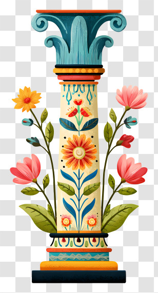 Ornate Standalone Column - Decorative Floral Column Transparent PNG