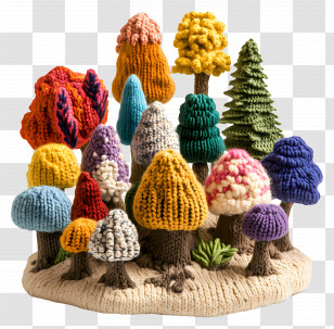 Knitted Forest - Colorful Knitted Trees Transparent PNG