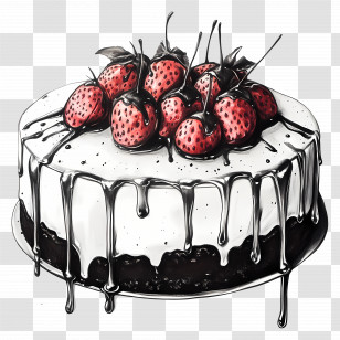 Cake Drawing - Strawberry Cake With Dripping Icing Transparent PNG