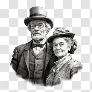 Uncle And Aunt Day - Elderly Couple In Vintage Clothing Drawing Transparent PNG