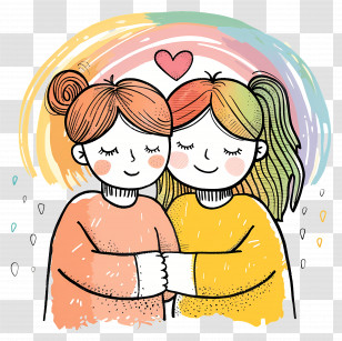 Friendship - Friends Hugging With Rainbow Background Transparent PNG