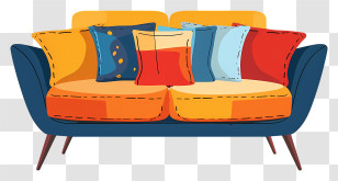 Sofa - Comfortable Sofa With Colorful Cushions Transparent PNG
