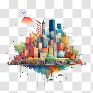 World Urbanism Day - Vibrant And Artistic Colorful Cityscape Illustration Transparent PNG