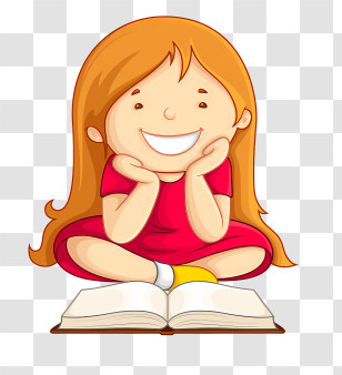 Girl - Smiling Girl Reading A Book Cartoon Style Transparent PNG