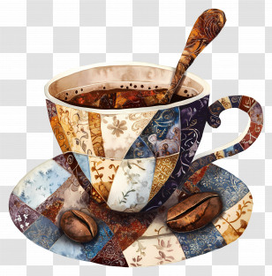 Patchwork Coffee - Patchwork Cup With Saucer Transparent PNG