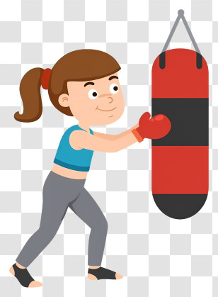 Girl Striking Punching Bag - Boxing Girl With Red Gloves Transparent PNG