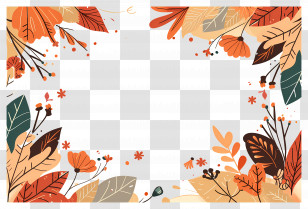 Autumn Frame - Autumn Leaves And Flower Border Frame Transparent PNG