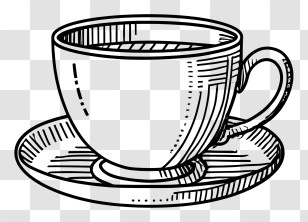 Cartoon - Sketched Coffee Cup With Plate Illustration Transparent PNG