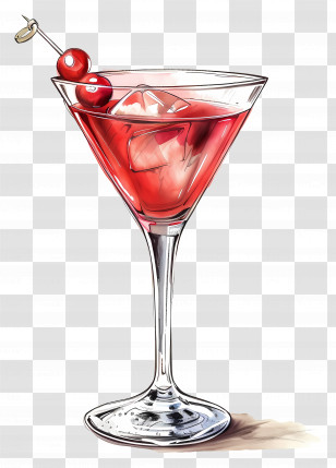 Martini Cocktail - Cocktail Glass With Red Drink And Cherries Transparent PNG