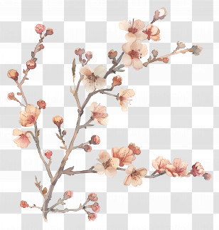 Dried Flowers - Cherry Blossoms Watercolor Painting Transparent PNG