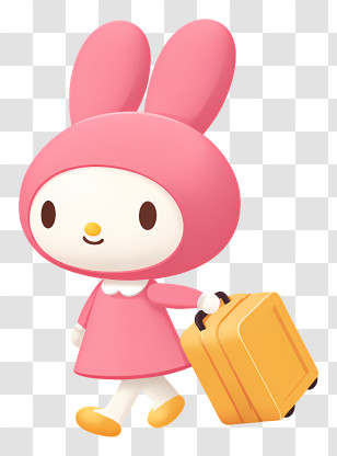 My Melody Going With Luggage - Pink Bunny Ready For Travel With Suitcase Transparent PNG