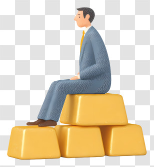 Businessman Sitting Gold Bars - Businessman Sitting On Gold Bars For Wealth Transparent PNG