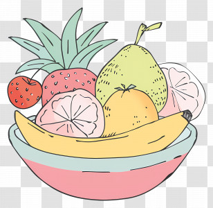Bowl Of Fruits Illustration - Artistic Bowl Of Tropical Fruits Transparent PNG