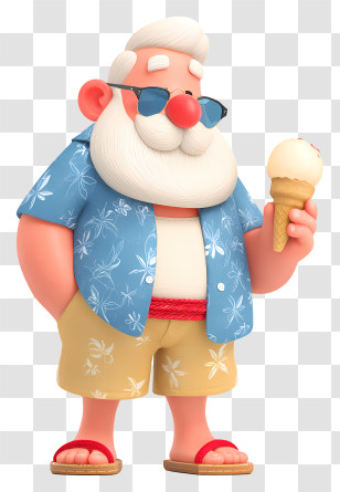 Santa Claus Enjoying Ice Cream - Summer Santa Cartoon Character Transparent PNG