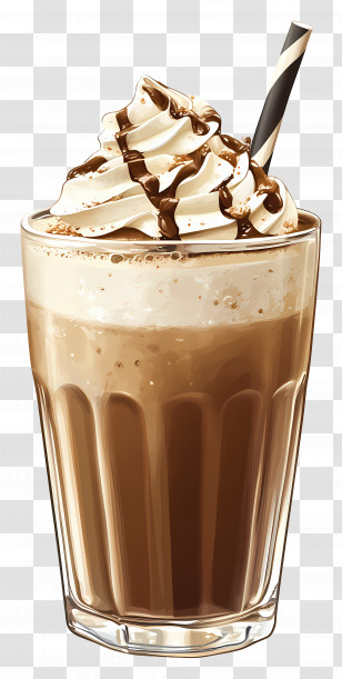 Frappe - Iced Coffee With Whipped Cream And Chocolate Drizzle Transparent PNG