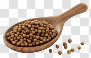 Coriander Seeds - Wooden Spoon With Natural Peppercorns Transparent PNG