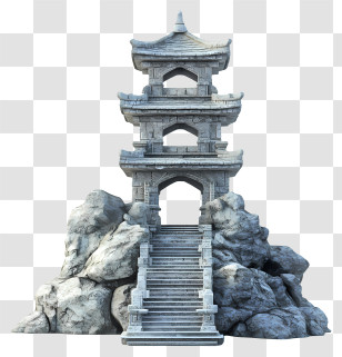 Stone Temple - Stone Pagoda With Rocks And Stairs Transparent PNG