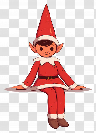 Cartoon Elf - Sitting Christmas Elf In Red Outfit Transparent PNG