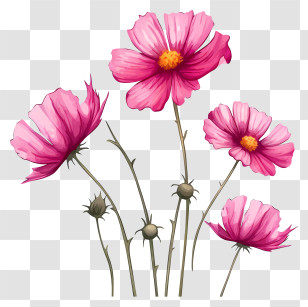 Cartoon Cosmos Flower - Pink Cosmos Flowers Illustration Transparent PNG